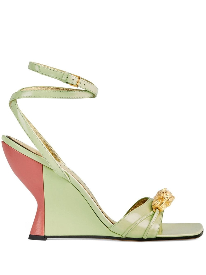 snake-plaque leather wedge sandals - 1