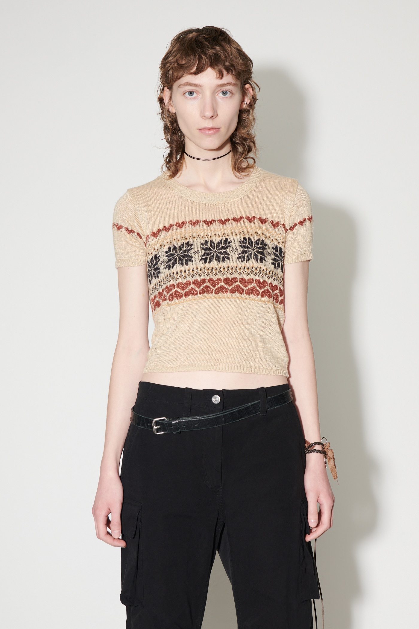 Knitted Cropped T-Shirt Snow Fairisle Hemp - 7