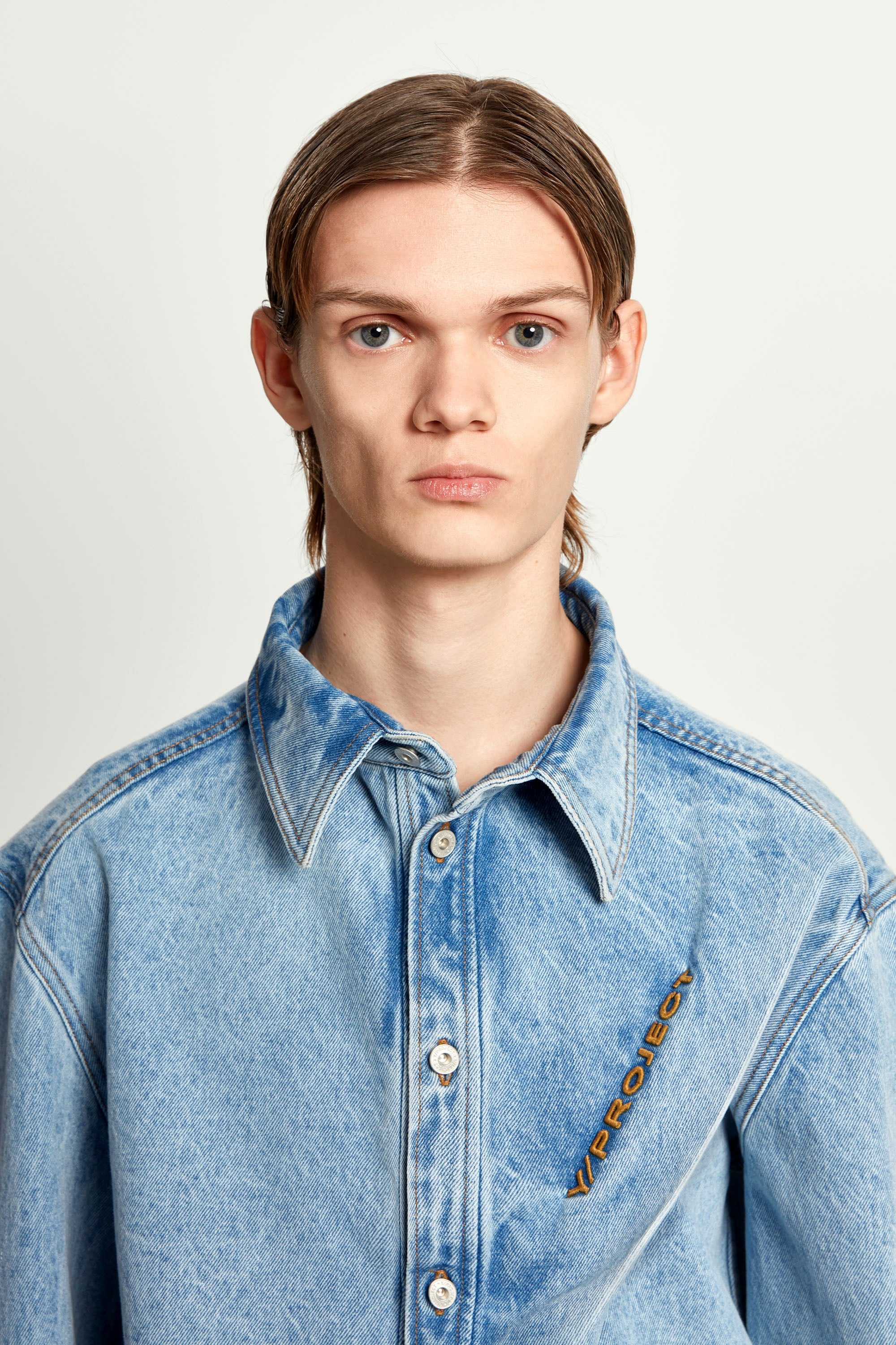 Pinched Logo Denim Shirt - 7