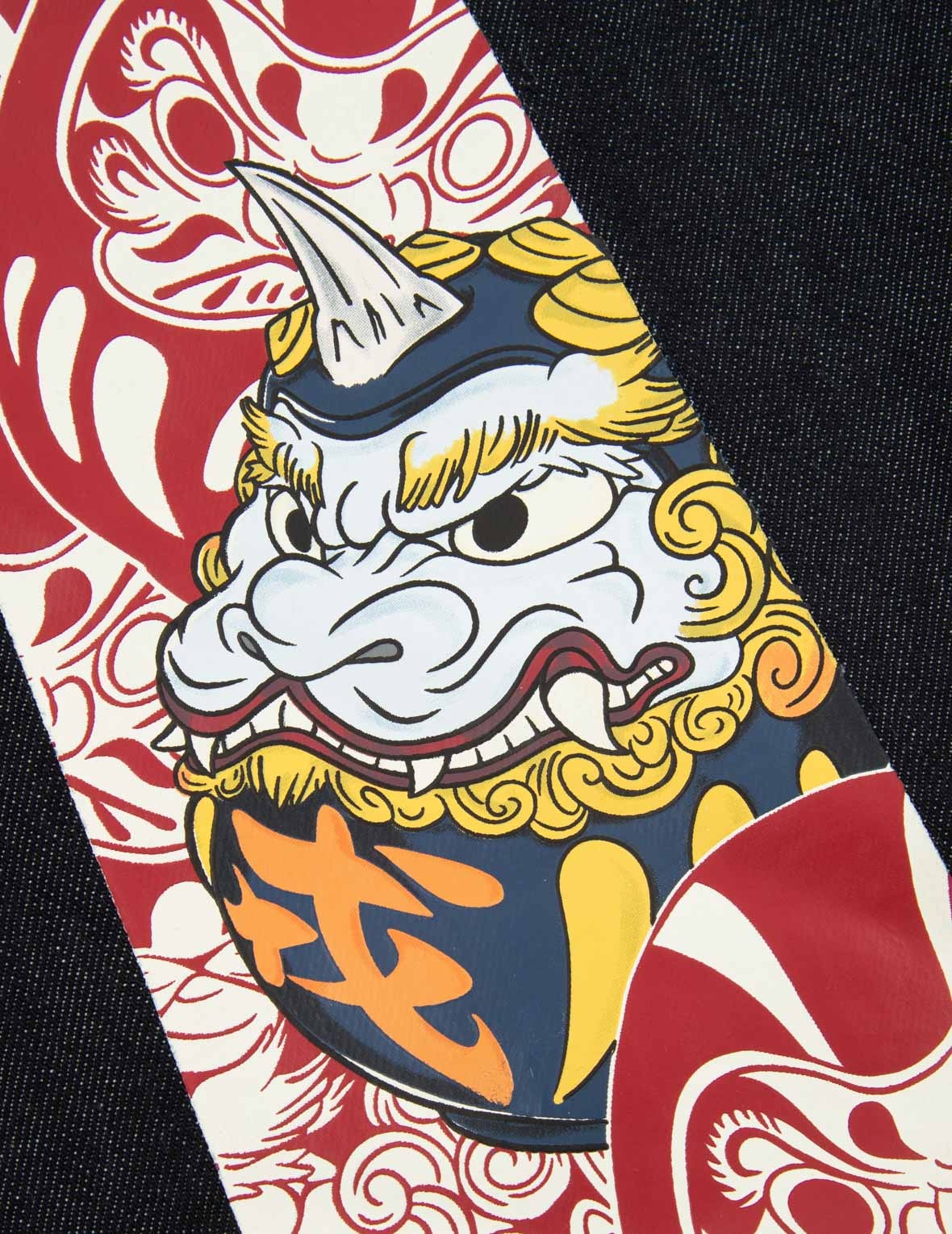 DARUMA BUDDIES PATTERN DAICOCK PRINT DENIM SHORTS - 9