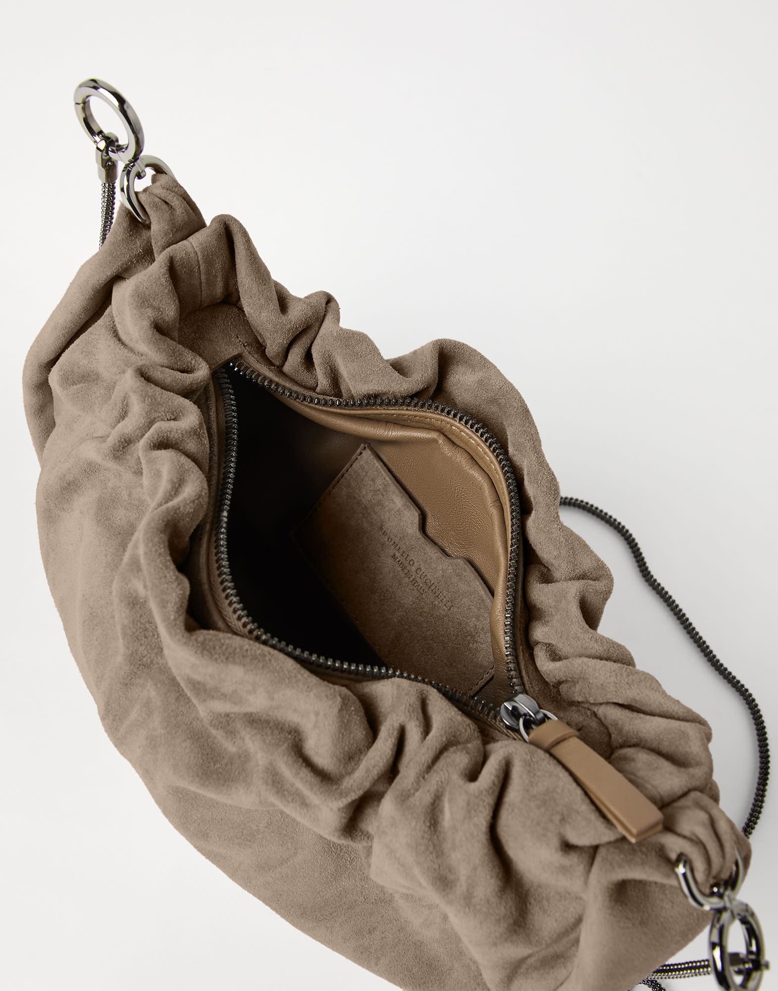 Brioche hobo bag in suede with precious chain - 5