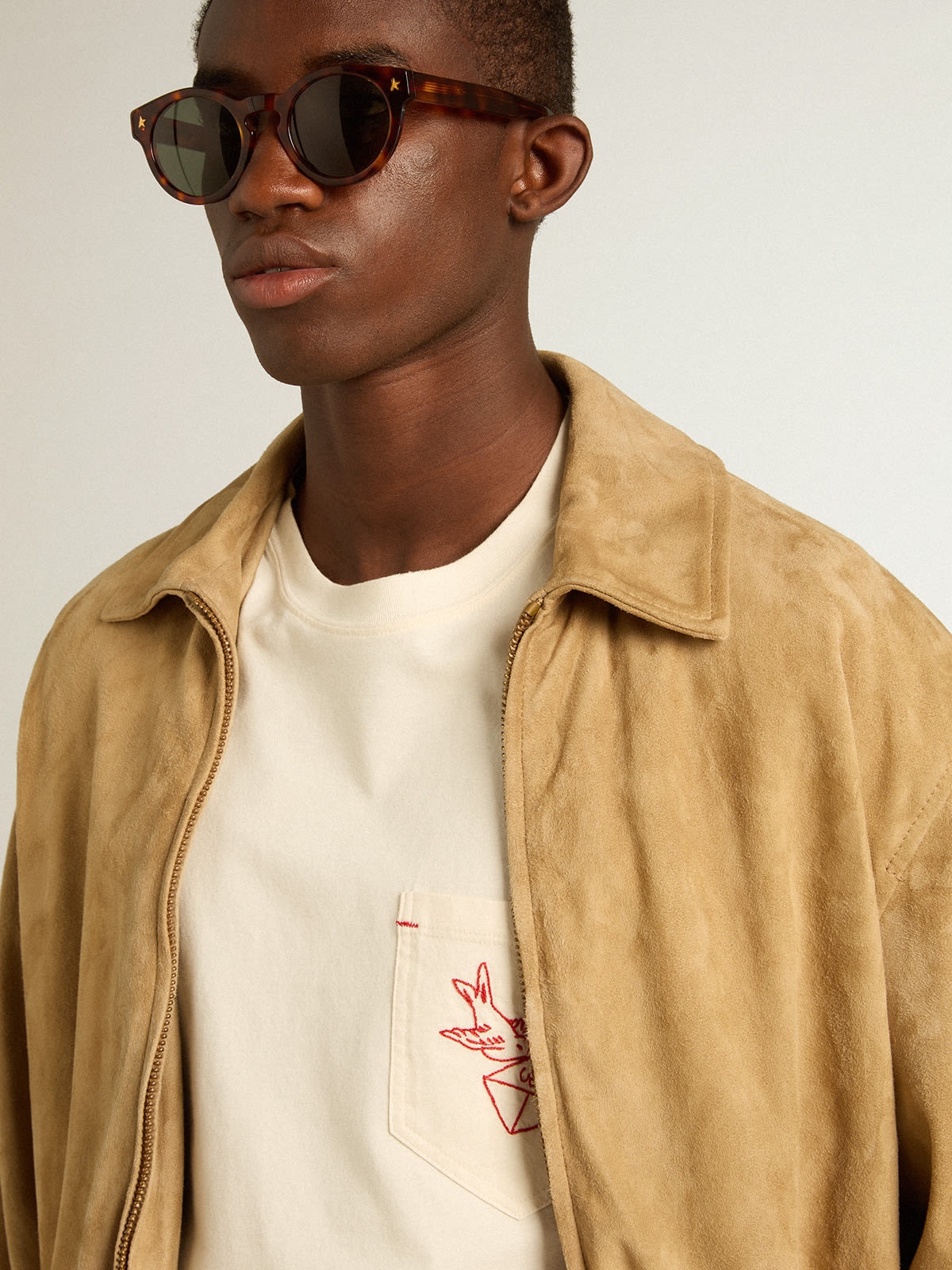 Beige-colored leather jacket with zip fastening - 2