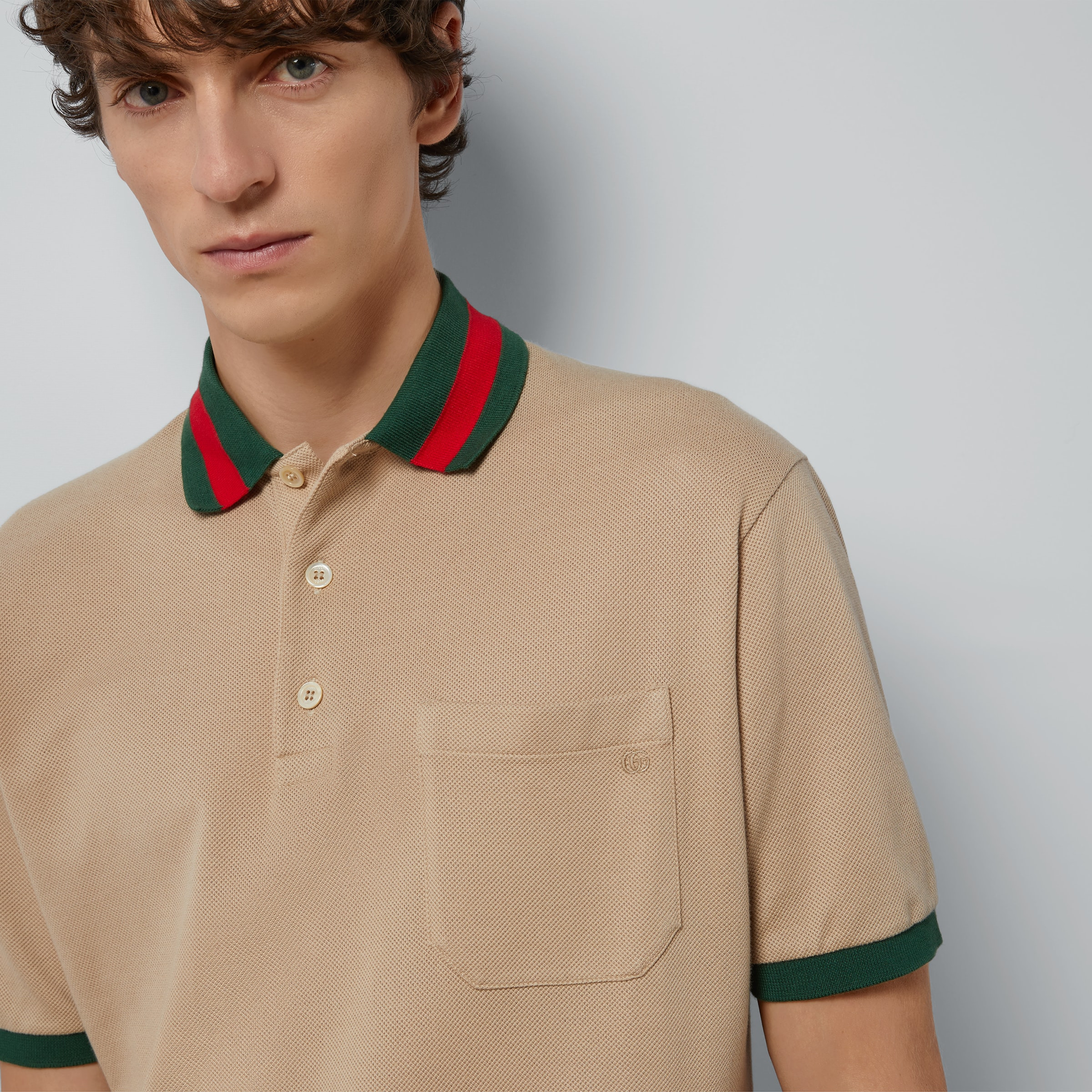 Cotton piquet polo with Web collar - 3