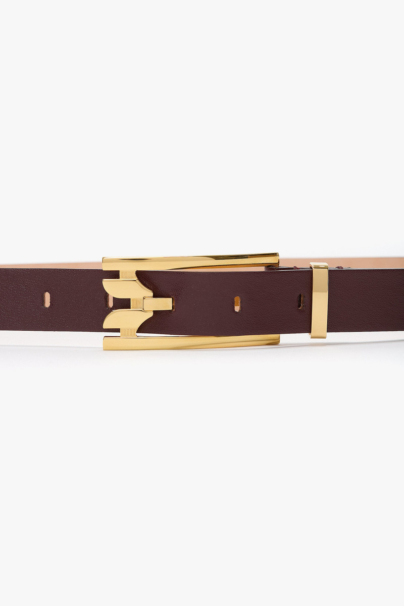 Victoria Beckham Dorian Pin Buckle Belt In Burgundy Smooth Leather outlook