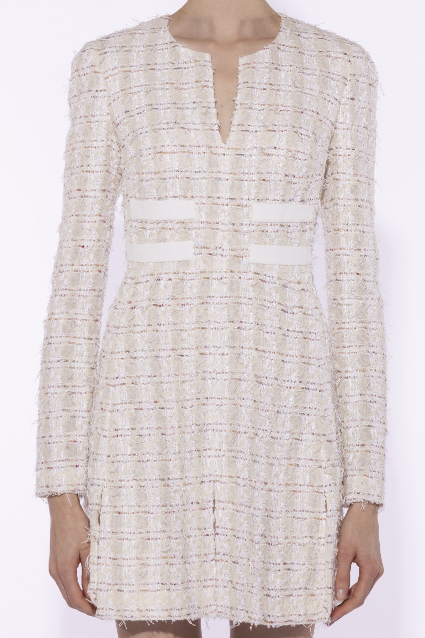 Long Sleeve Boucle Mini Dress - 1