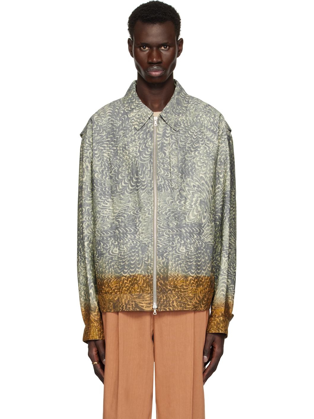 Gray & Tan Printed Cotton Jacket - 1
