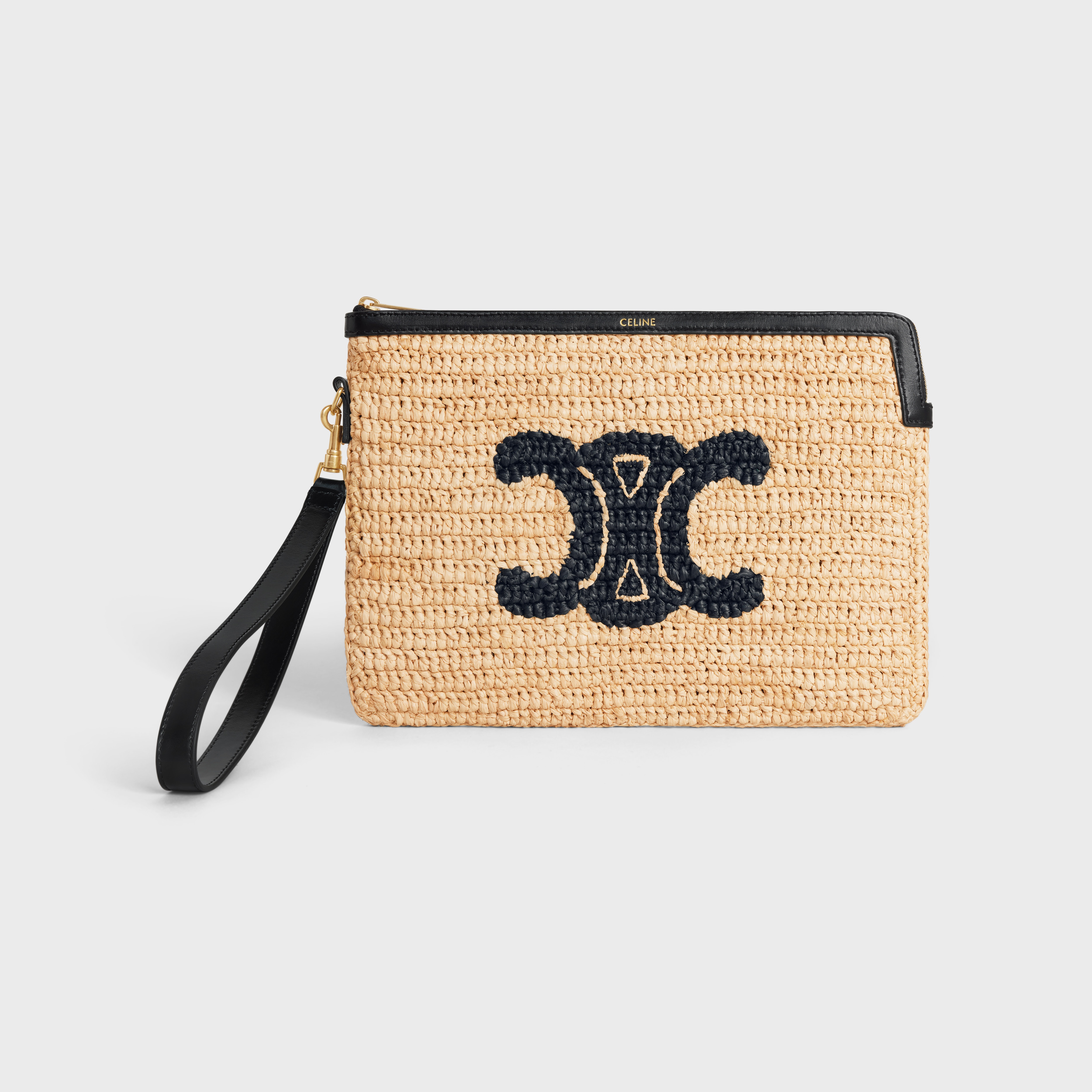 Small Pouch with strap CUIR TRIOMPHE in RAFFIA AND CALFSKIN WITH RAFFIA TRIOMPHE EMBROIDERY - 1