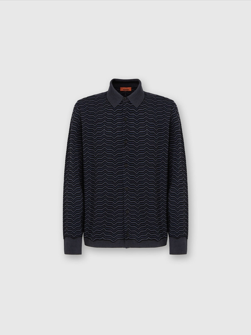 Wool and viscose knit shirt with waves - 1