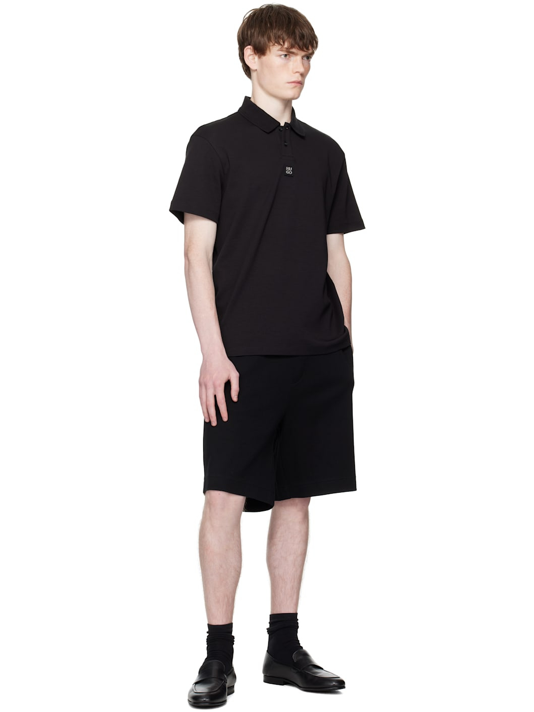 Black Interlock-Cotton Stacked Logo Polo - 4