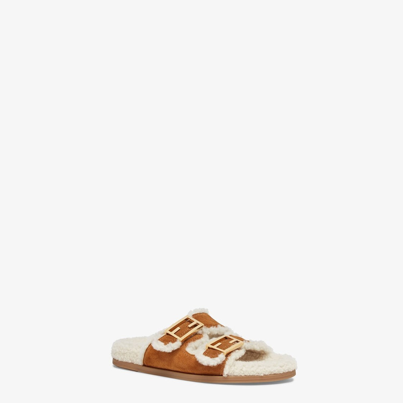 FENDI White sheepskin slides outlook
