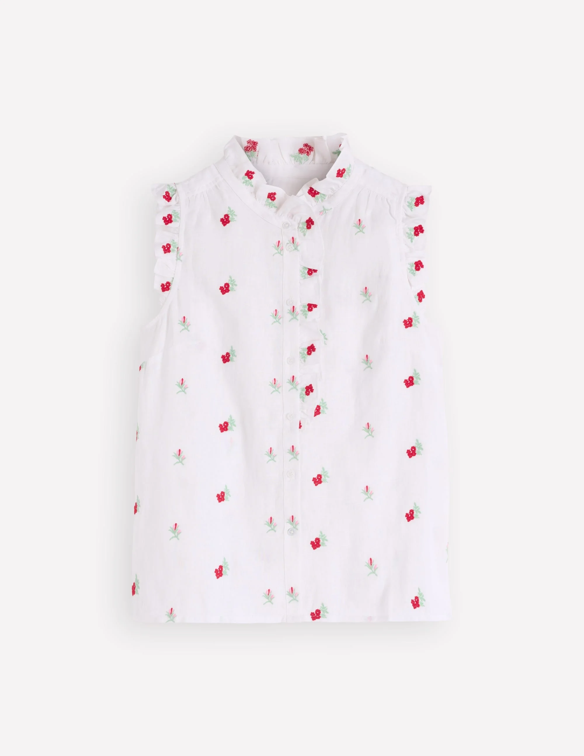Isabel Sleeveless Linen Top-Floral Embroidery - 1