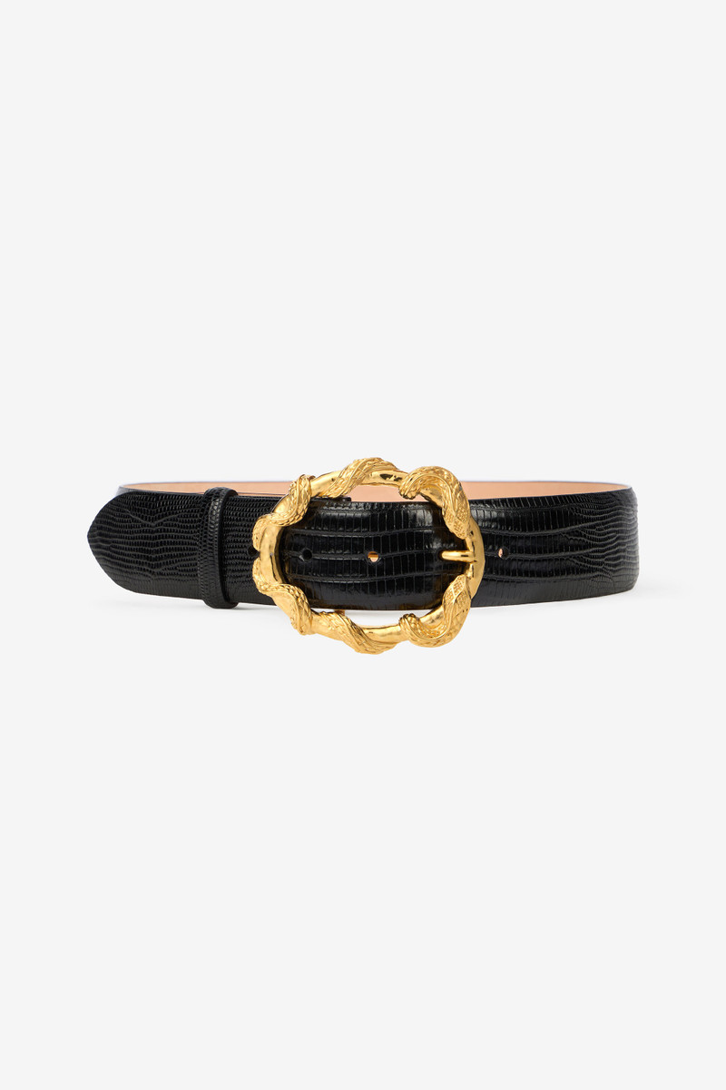 Black Belt With Cobra Print And Snake Buckle 1