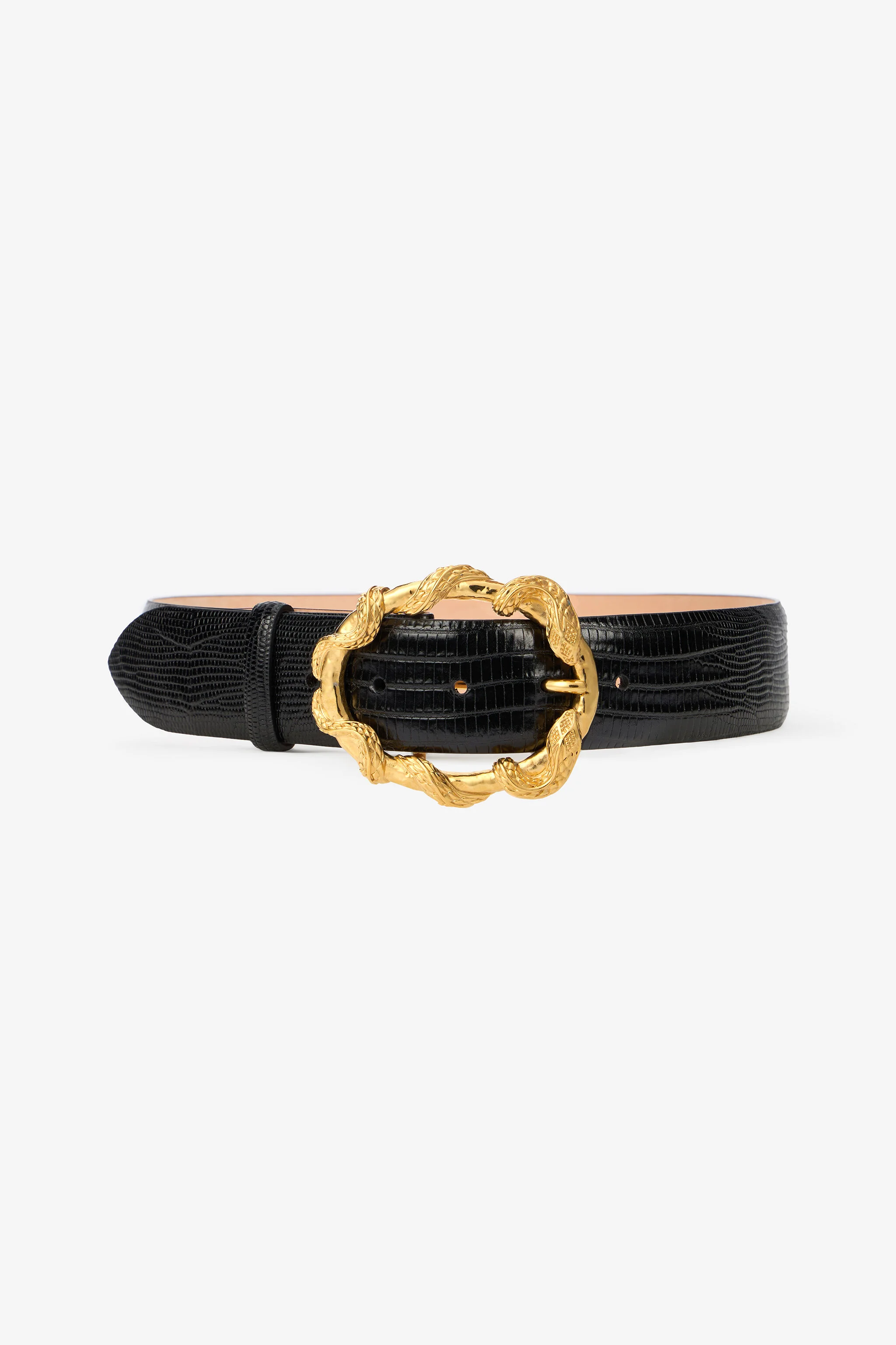Black Belt With Cobra Print And Snake Buckle - 1