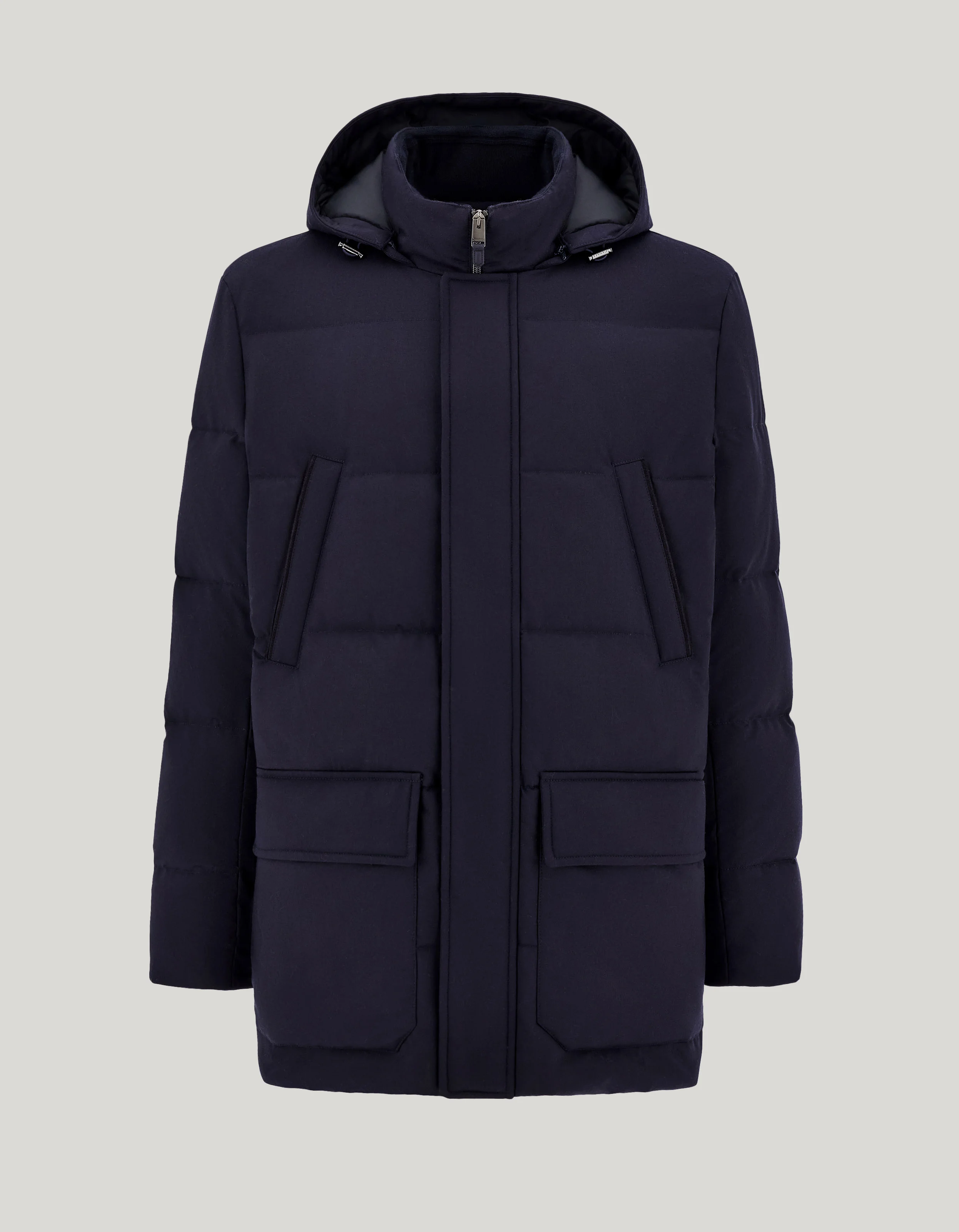 NAVY BLUE WOOL CAR COAT WITH DETACHABLE HOOD - 1
