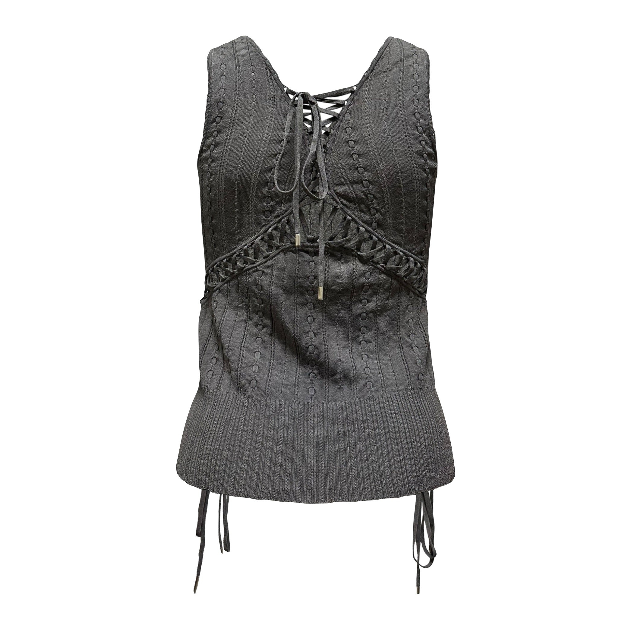 CHRISTIAN DIOR Spring Summer 2004 Laced Up Knit Sleeveless Top - 2