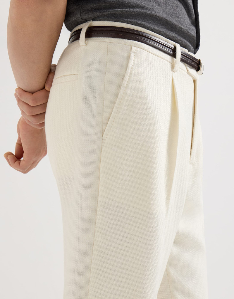 Silk, linen and wool hopsack trousers with pleat 4