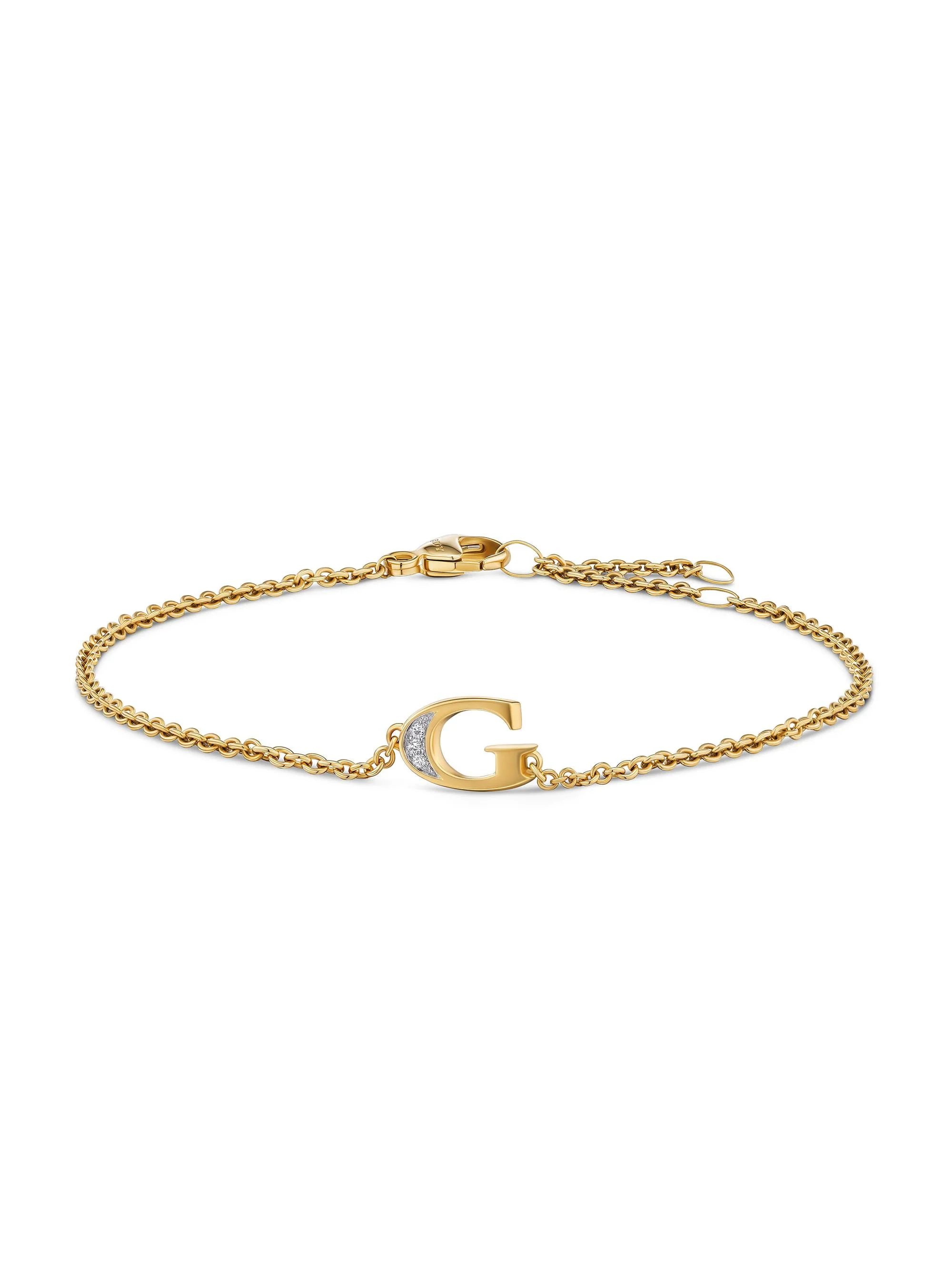 Women's Petite Pavé Initial Chain Bracelet in 18K Yellow Gold - Initial G - 1
