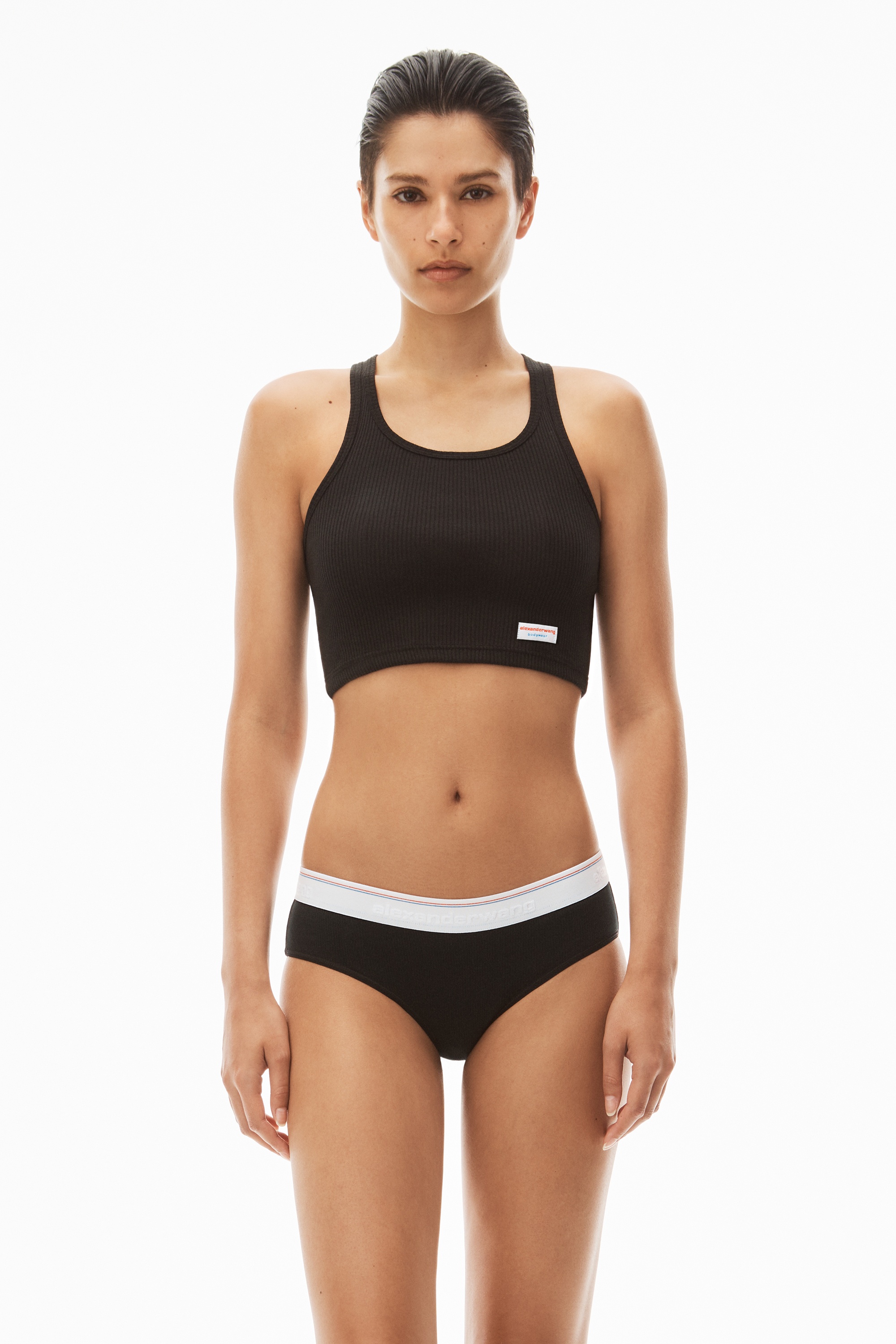Cropped Racerback Tank in Ribbed Cotton Jersey - 2