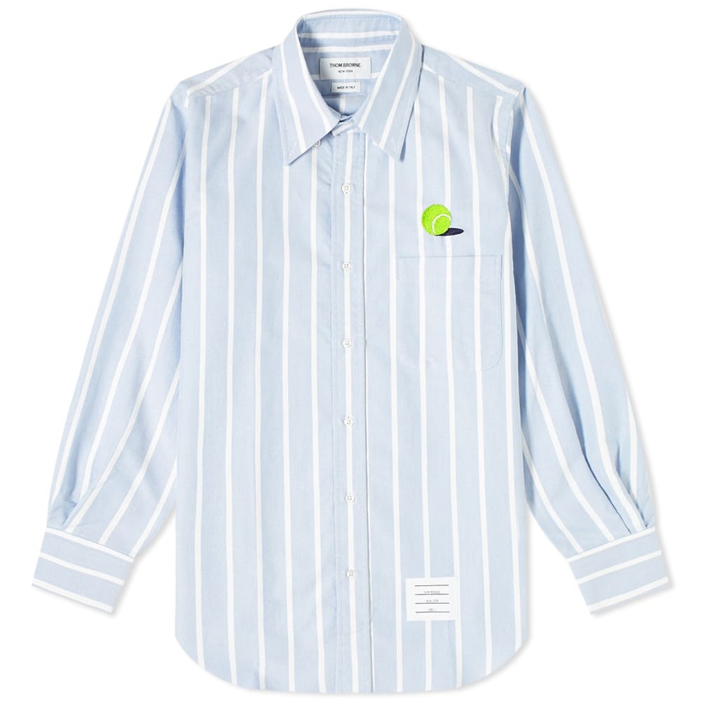 Thom Browne Tennis Ball Icon Button Down Stripe Oxford Shirt - 1