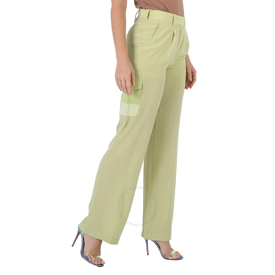 Burberry Ladies Mist Green Nell Mid-Rise Silk Crepe De Chine Cargo Trousers - 4