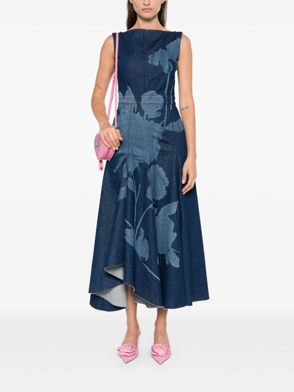 flared denim midi dress - 2