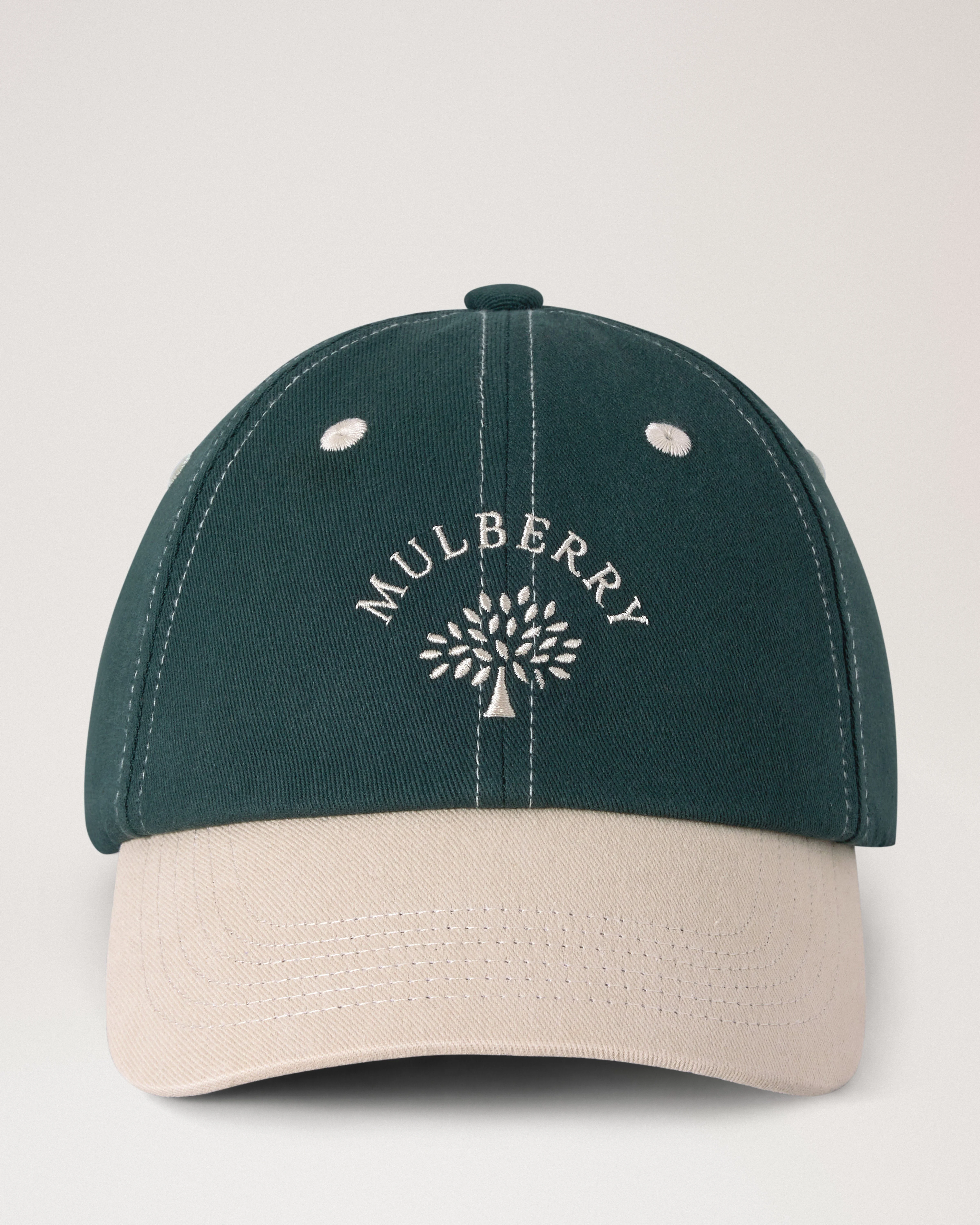 Mulberry Tree Baseball Cap - Colour Block Mulberry Green & Ecru Cotton - 1