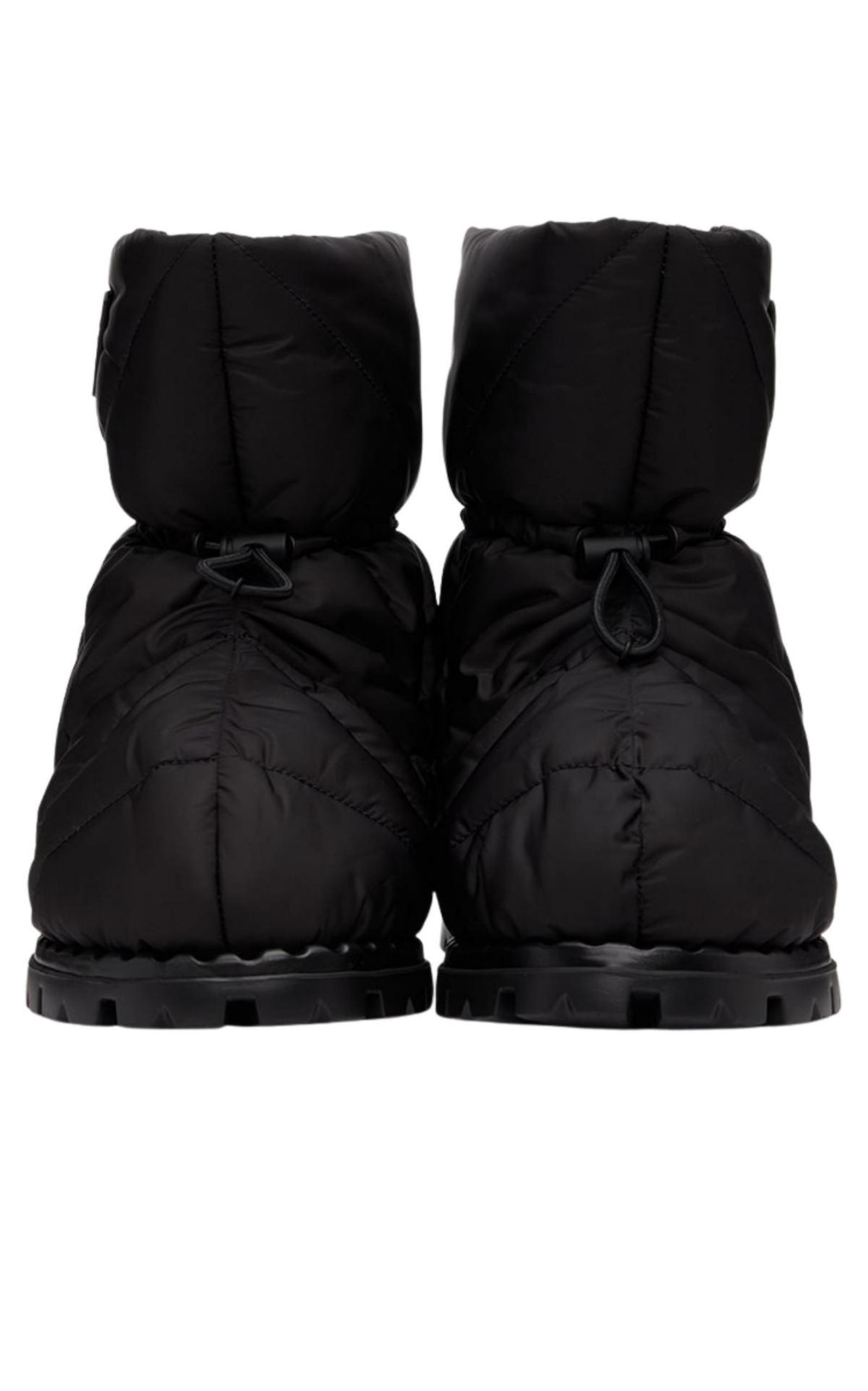 Black Quilted Nylon Drawstring Ankle Boots - 4