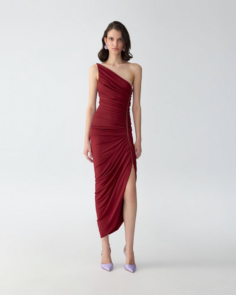 CAROLINA HERRERA Asymmetric Ruched Midi Dress outlook