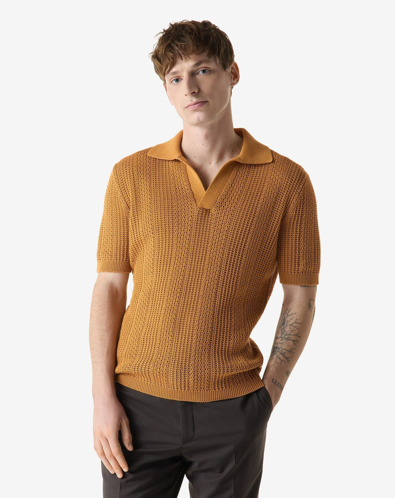 CORNELIANI Beige buttonless pure cotton polo shirt outlook