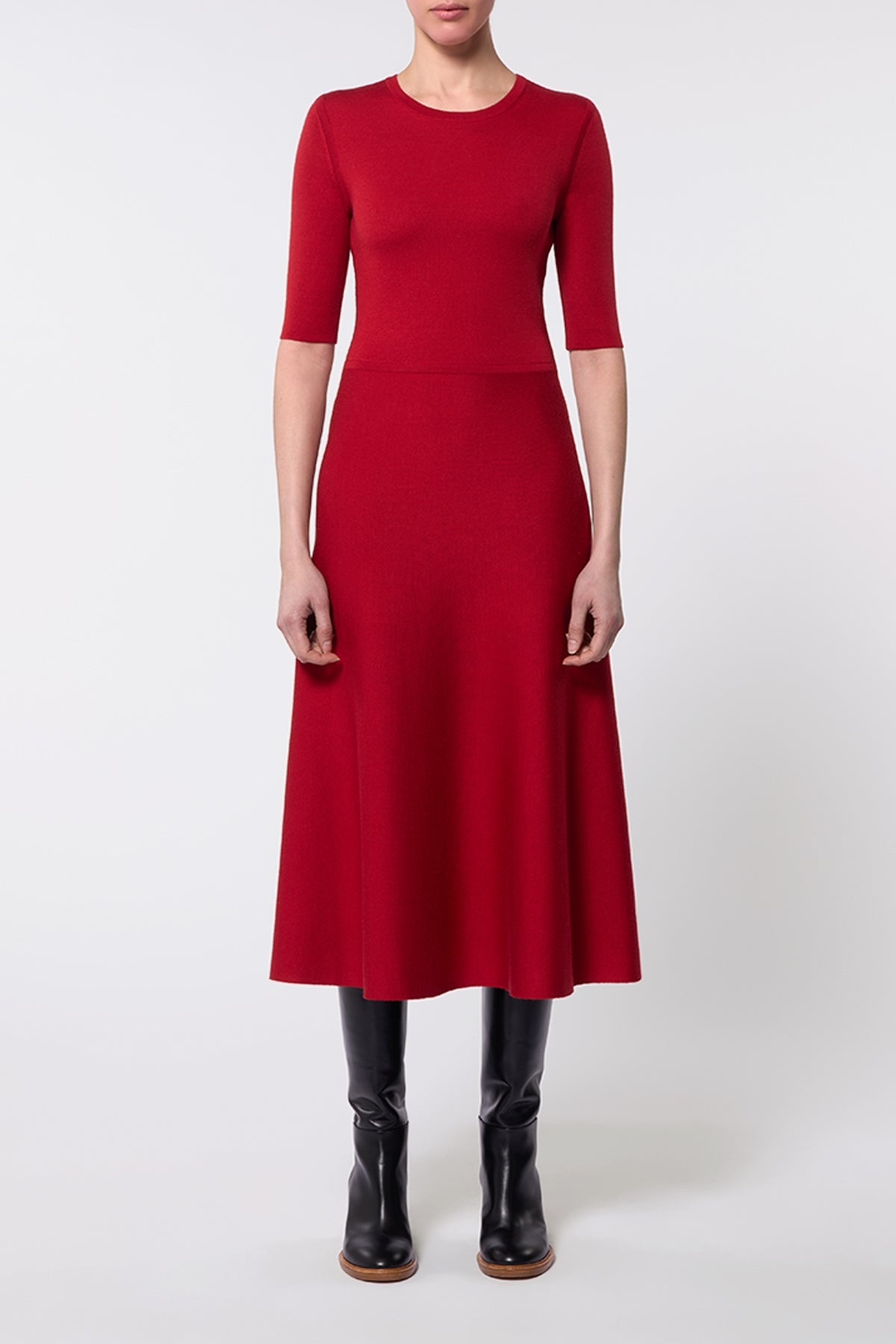 Seymore Knit Dress in Scarlet Red Merino Wool Cashmere - 2