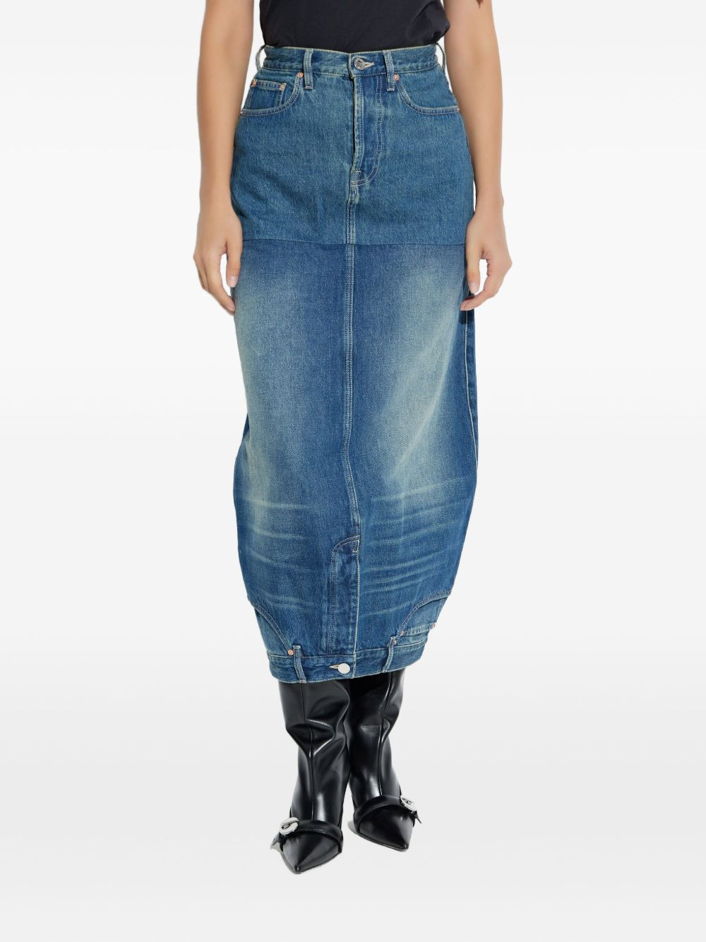 upside-down denim midi skirt - 3