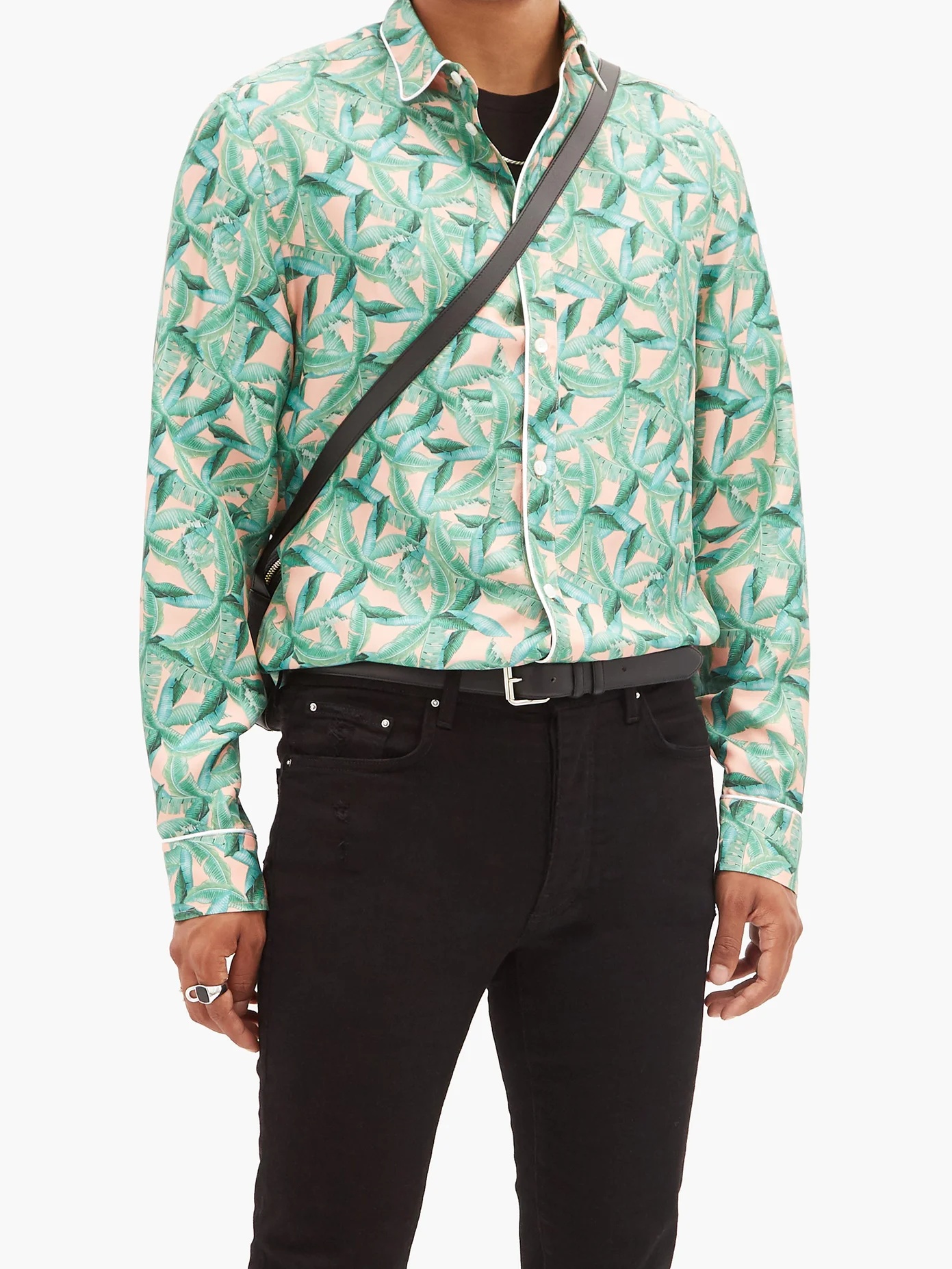 Banana Leaves-print silk-twill shirt - 6