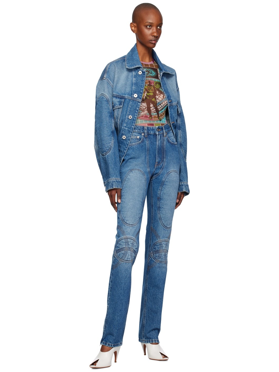 Blue Lace-Up Jeans - 4