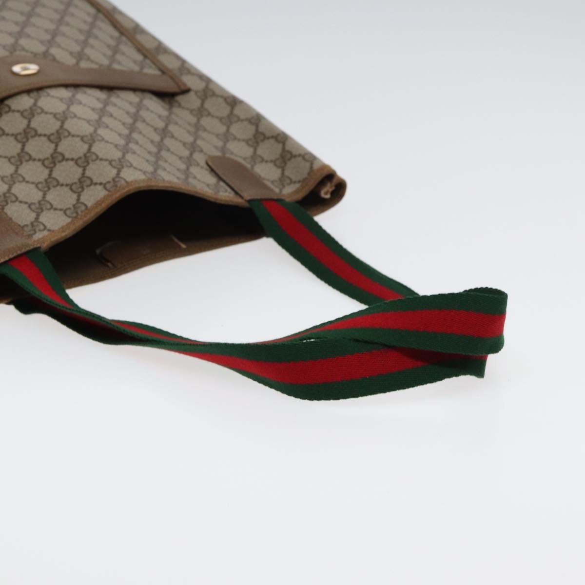 GUCCI GG Canvas Web Sherry Line Tote Bag Pvc Leather Beige Green Red - 7