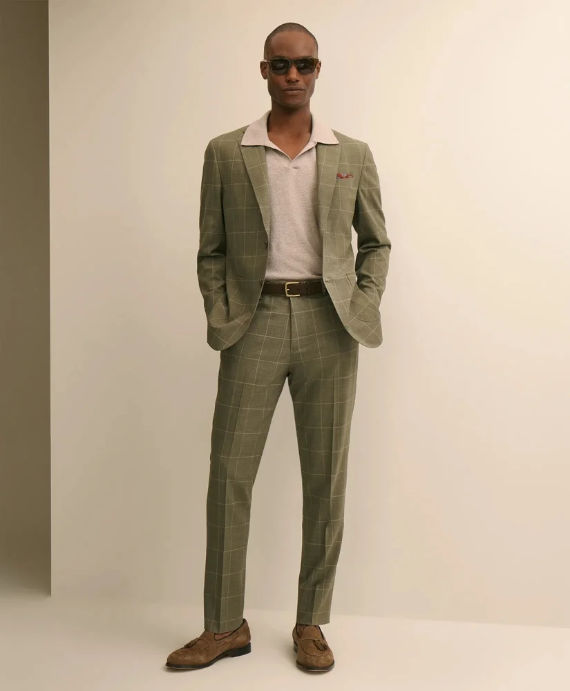 Brooks Brothers Explorer Collection Slim Fit Wool Windowpane Suit Pants - 1