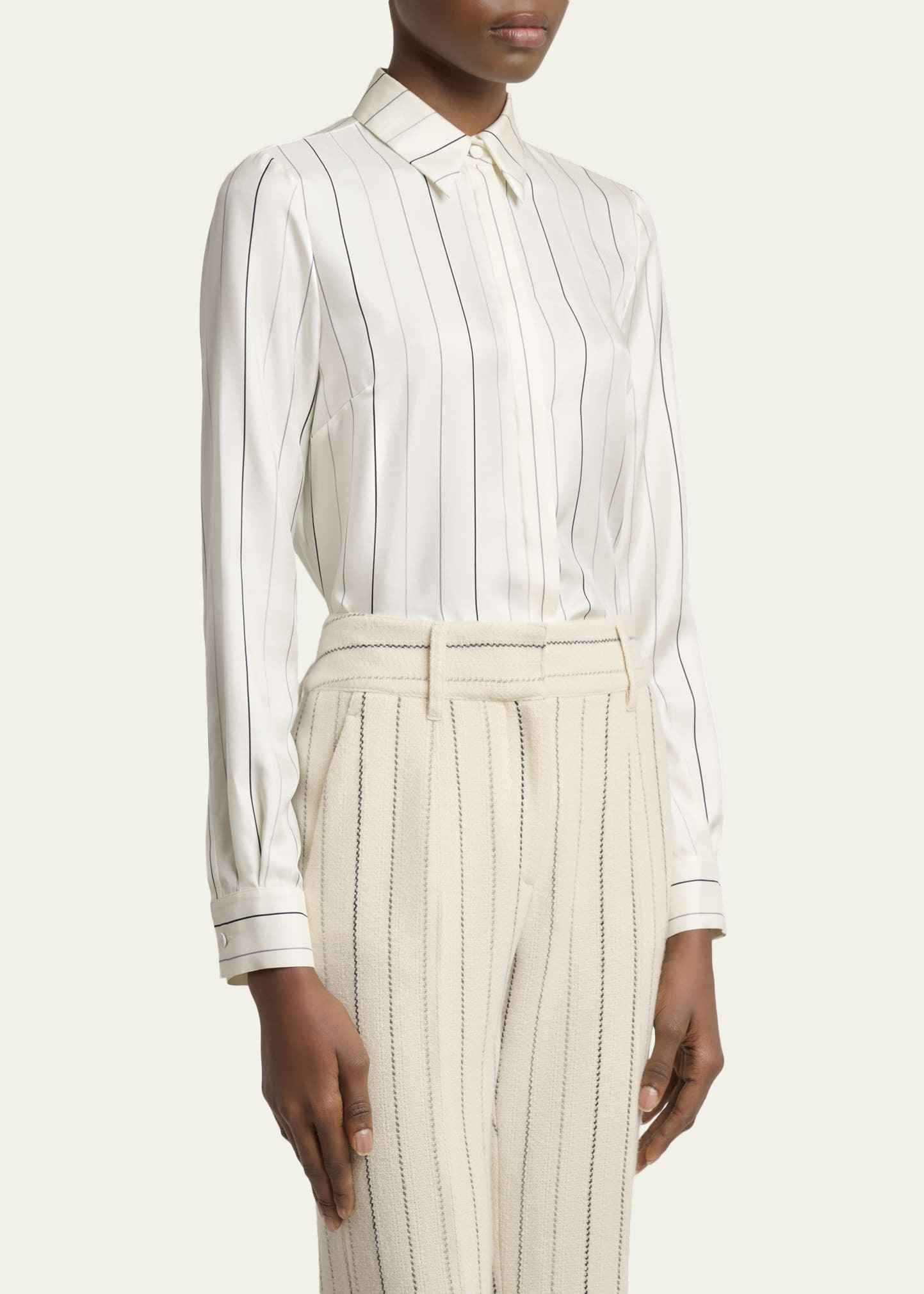 Henri Pinstripe Silk Button-Down Blouse - 4