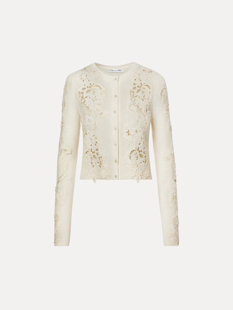 PORCELAIN FLOWER GUIPURE INSERT CARDIGAN 1
