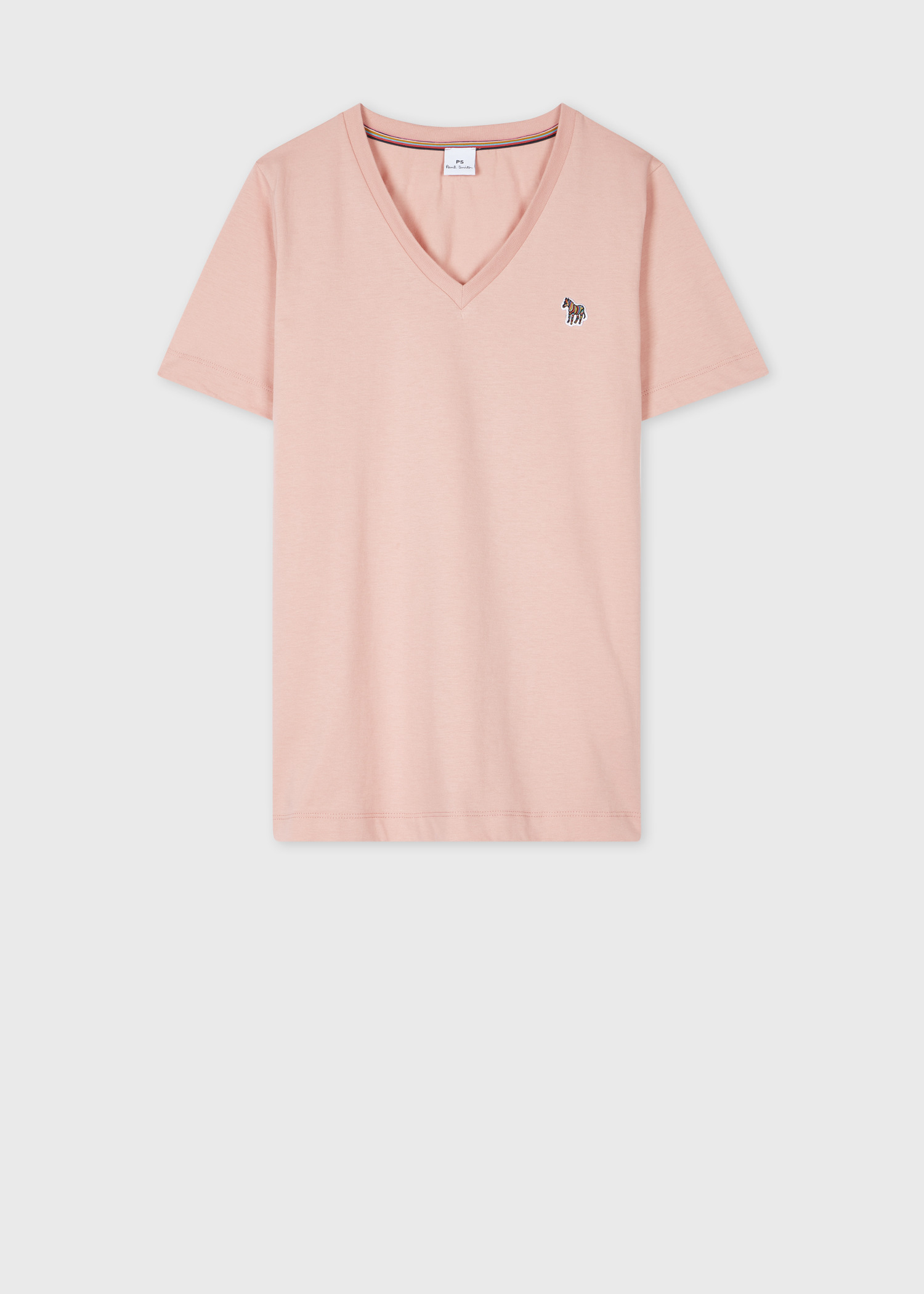 Women's Pale Pink V-Neck Zebra T-Shirt - 1