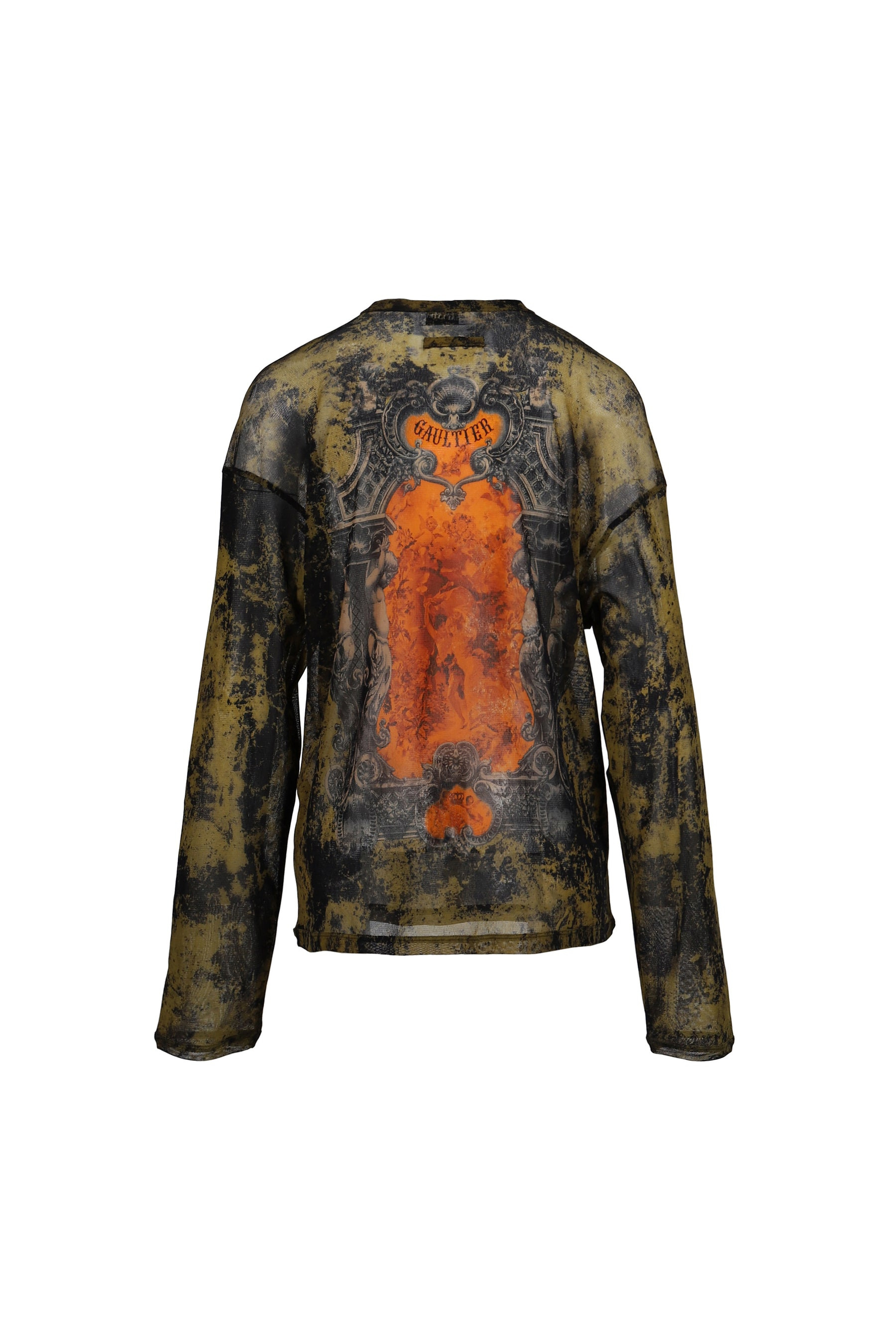 MESH OVERSIZED CREW NECK TOP PRINTED "MEDAILLON" / BLK/KHA/ORG - 6
