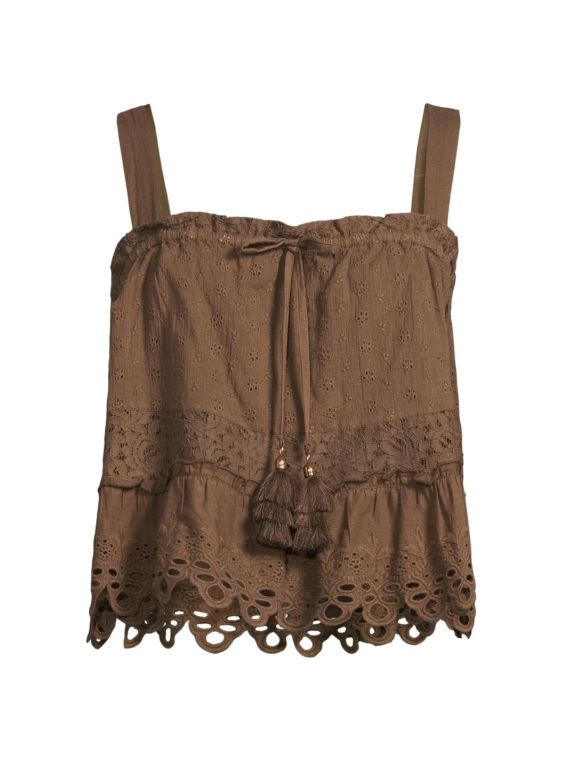 Women's Amina Embroidered Cotton Top - Beach Brown - 1