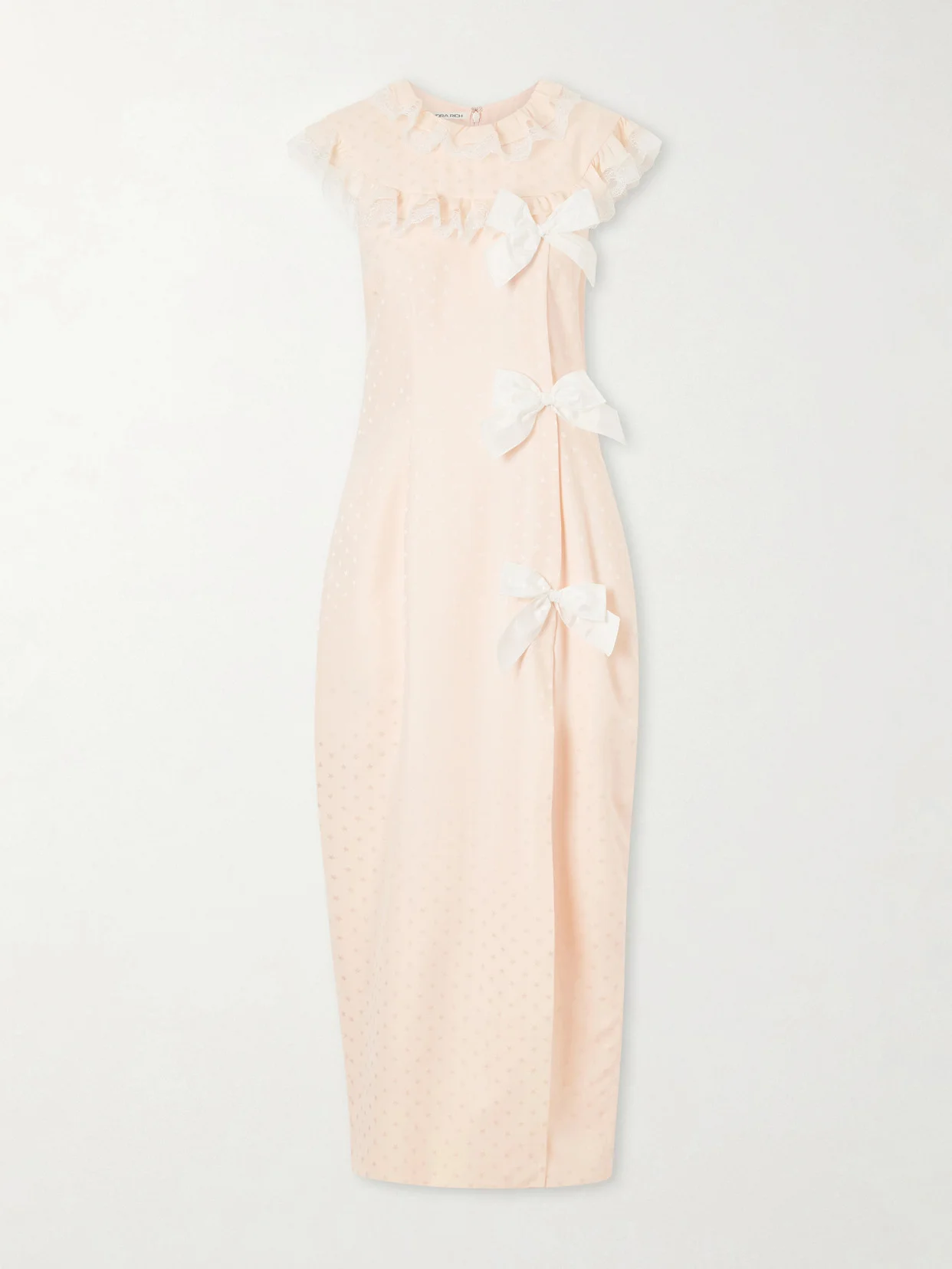 Lace-trimmed Bow-detail Printed Silk-jacquard Midi Dress - 1