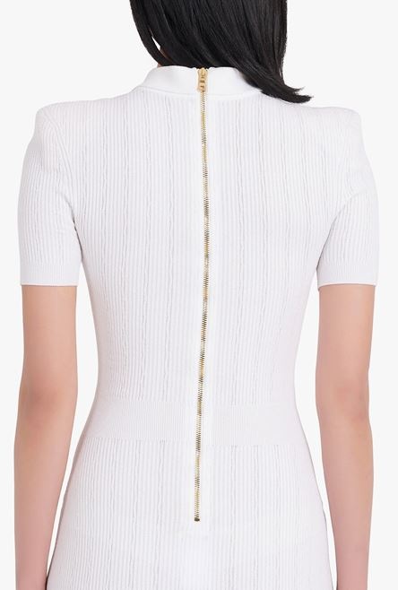 Short white knit dress with gold-tone buttons - 9