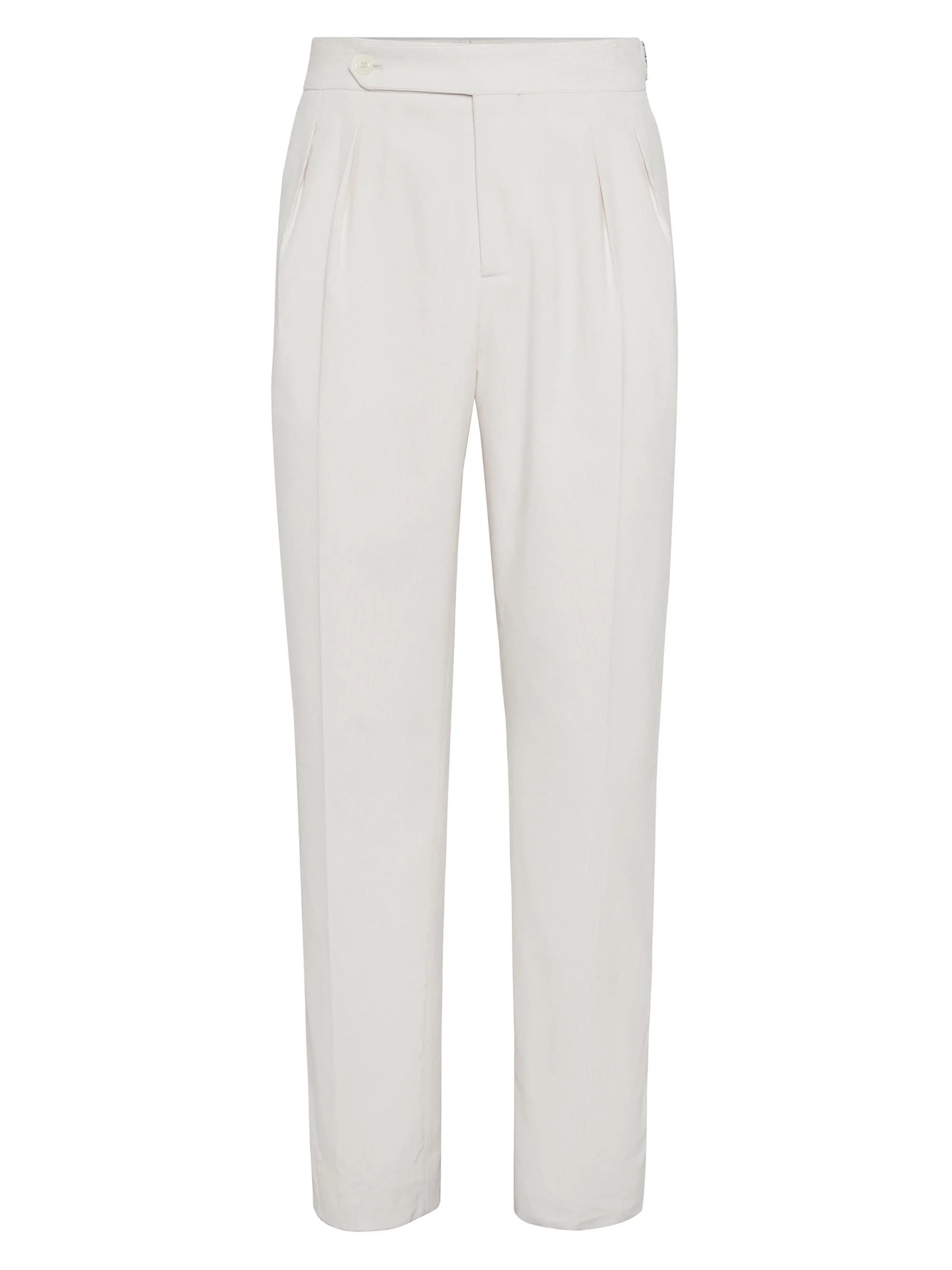 Men's Sea Island Cotton Narrow Wale Corduroy Tuxedo Trousers - Milk - 1