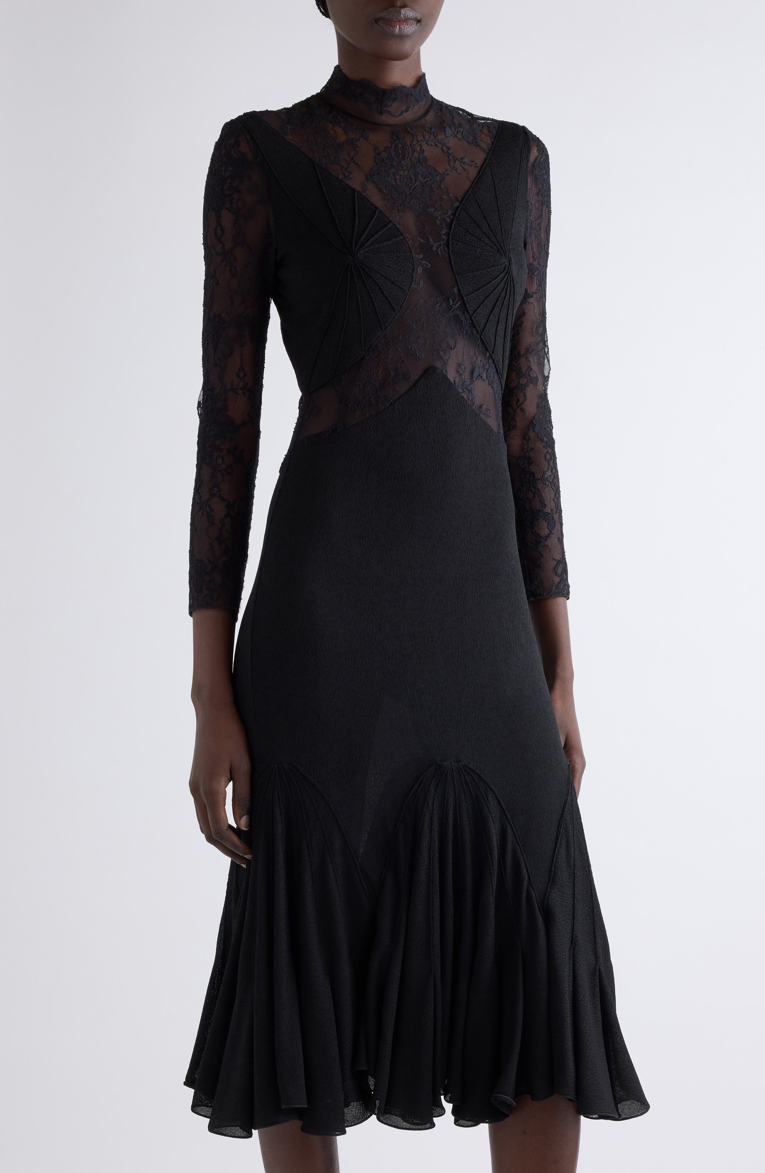 Givenchy Fan Seam Chandelier Lace & Jersey Dress in Black at Nordstrom - 4