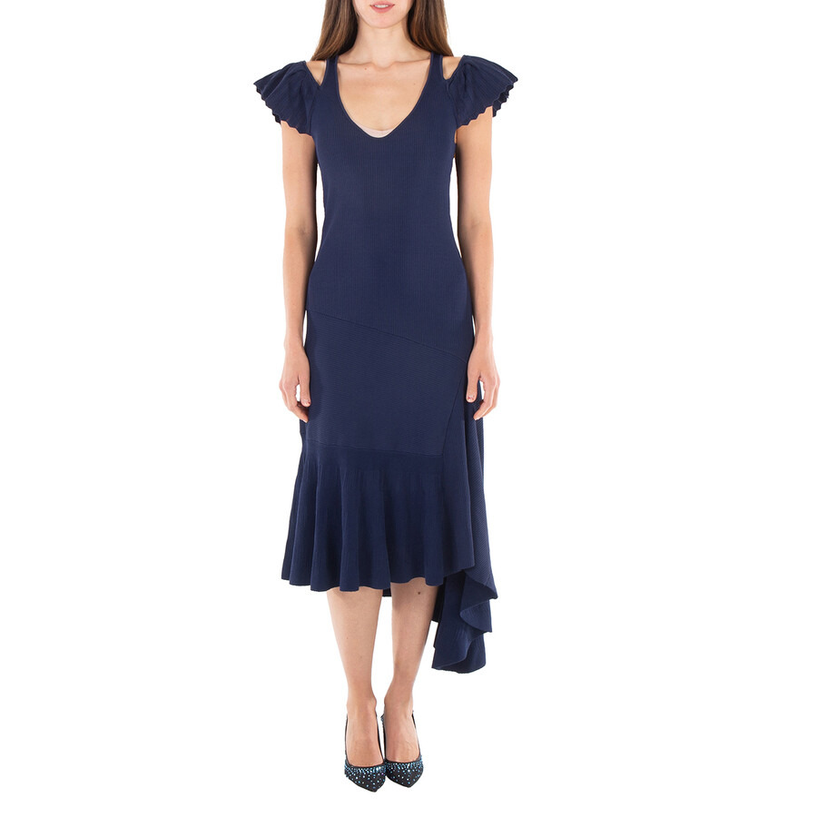 JW Anderson Navy Blue Ribbed Ruffle Dress - 3