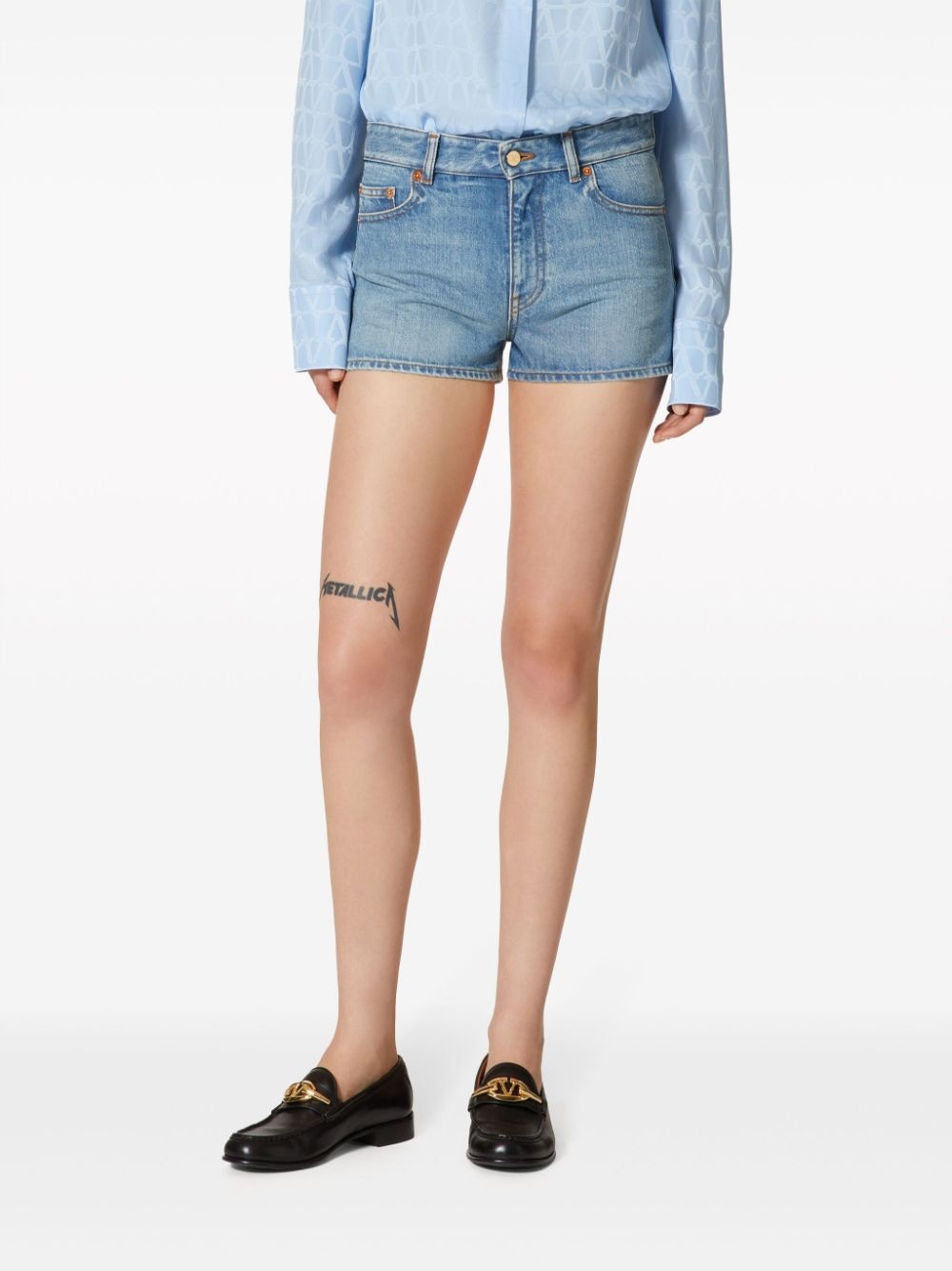 logo-appliquÃ© denim shorts - 3