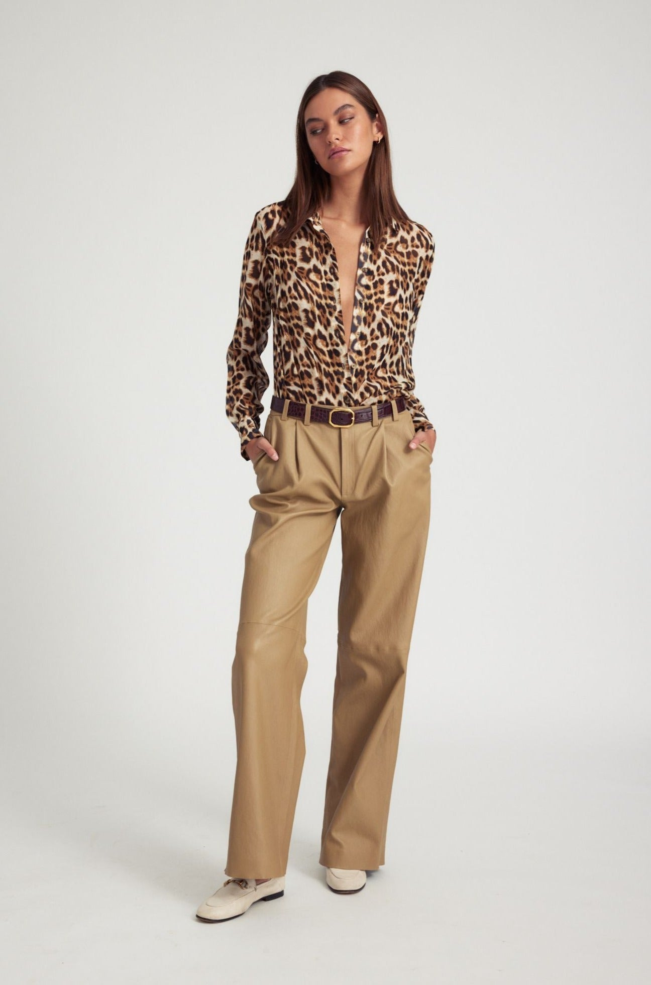 LEOPARD SILK FITTED BUTTON DOWN - 2