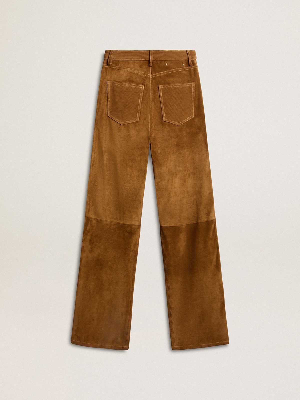 Women's tobacco-colored split leather pants - 6