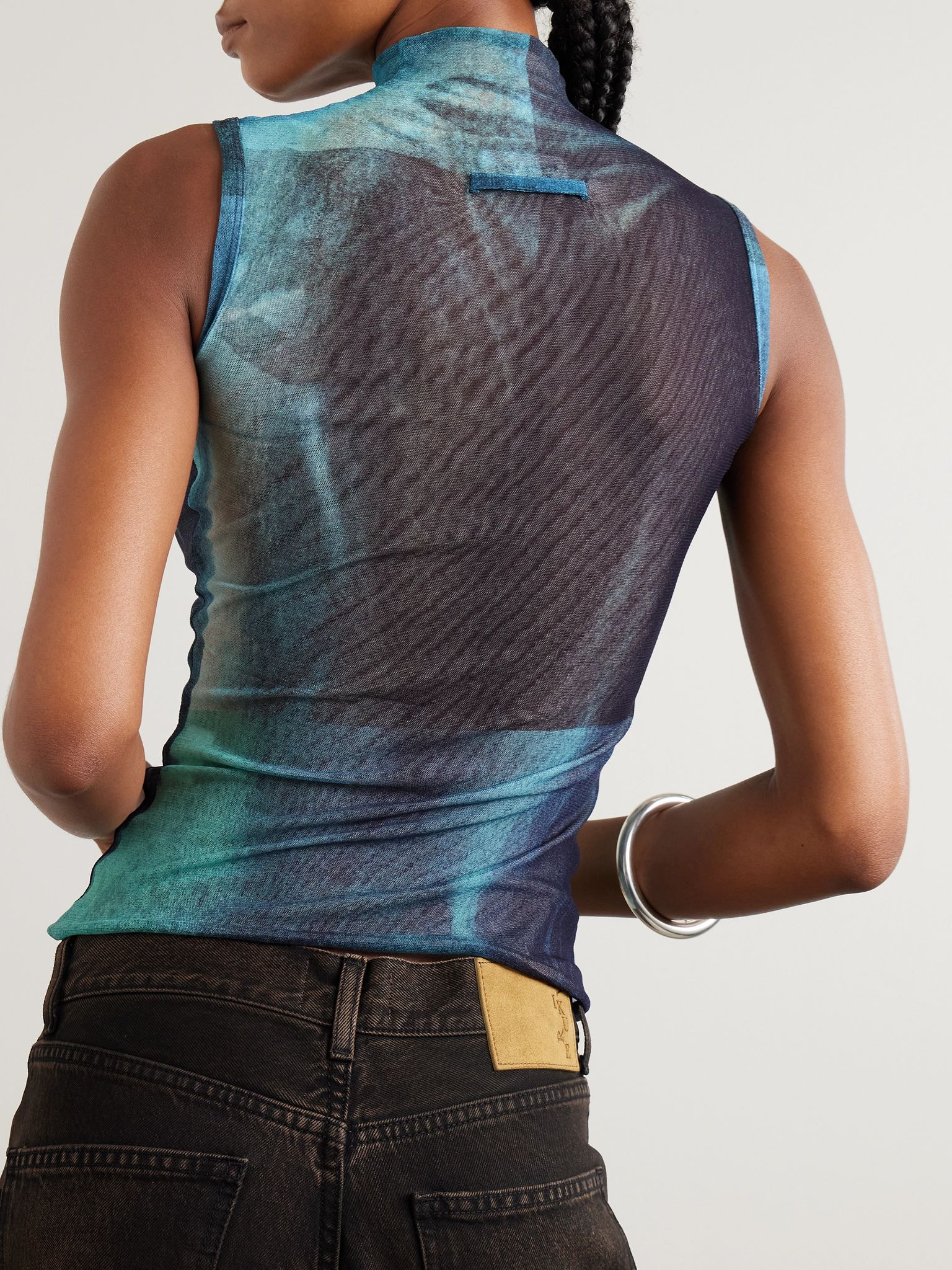 Printed tulle tank Blue - 3