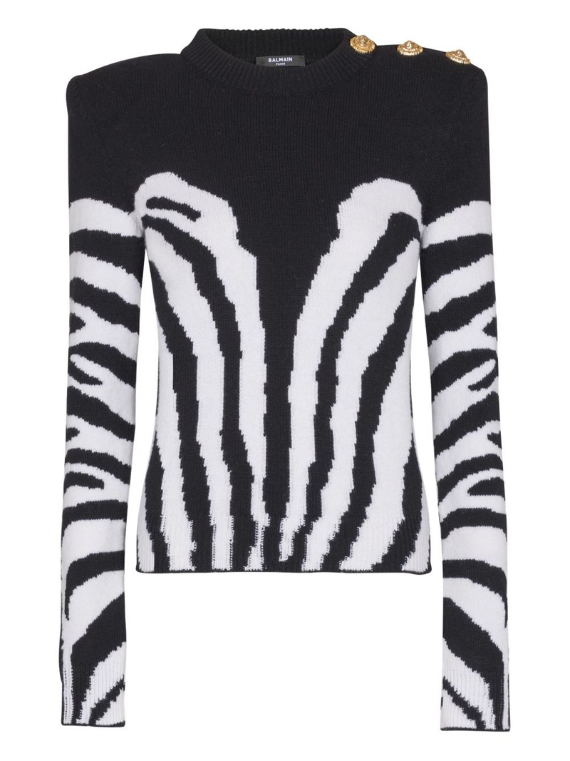 zebra-pattern padded-shoulder sweater 1